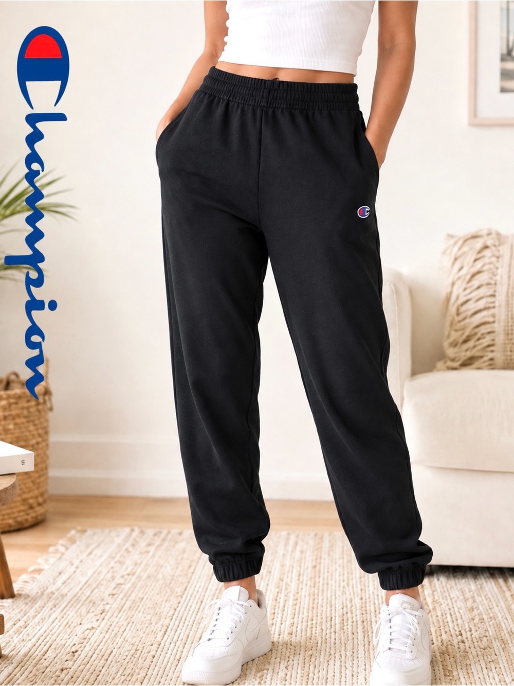 Champion Ladies Black Logo Sweatpants
